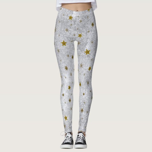 Abstract zilverpapier met gouden dunne sterren leggings (Voorkant)