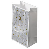 Abstract zilverpapier met gouden sterren, maan klein cadeauzakje (Achterkant Gekanteld)