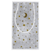 Abstract zilverpapier met gouden sterren, maan klein cadeauzakje (Voorkant)