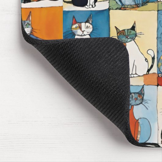 Abstract Zittende Katten Bloemen Patchwork Muismat (Hoek)