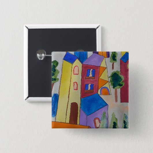 Abstract zomerdorp vierkante button 5,1 cm (Voorkant /achterkant)