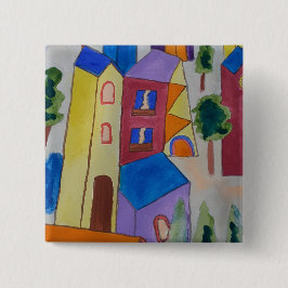 Abstract zomerdorp vierkante button 5,1 cm