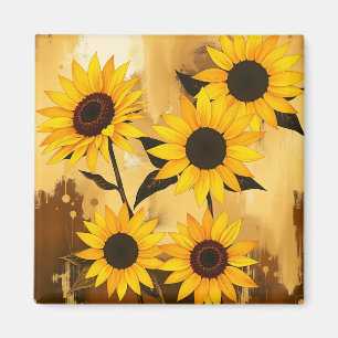 Abstract zonnebloempatroon met goudgeel magneet
