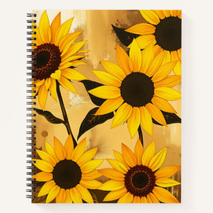 Abstract zonnebloempatroon met goudgeel notitieboek