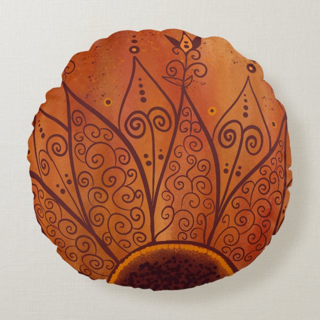 Abstract zonnebloempatroon rond kussen (Voorkant)