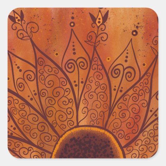 Abstract zonnebloempatroon vierkante sticker (Voorkant)