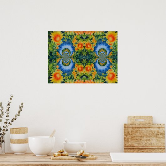 Abstract zonnebloemveld | retro floral poster (Keuken)