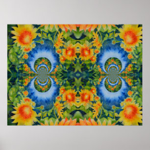 Abstract zonnebloemveld   retro floral poster