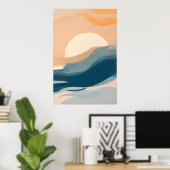 Abstract zonovergoten zeegezicht, minimalistische  poster (Thuiskantoor)