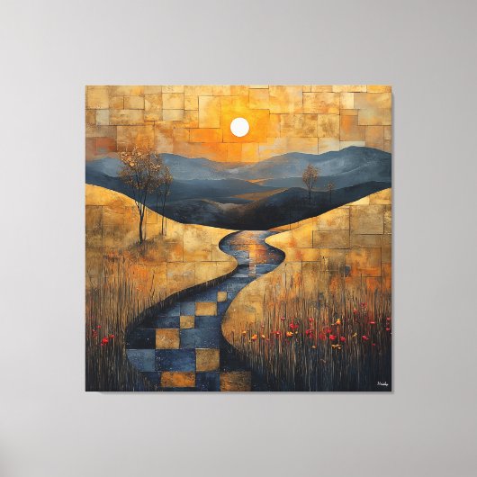 Abstract zonsonderganglandschap met River en Golde Canvas Afdruk (Voorkant)