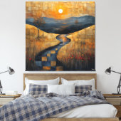 Abstract zonsonderganglandschap met River en Golde Canvas Afdruk (Insitu (Slaapkamer))