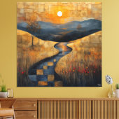 Abstract zonsonderganglandschap met River en Golde Canvas Afdruk (Insitu (Woonkamer))