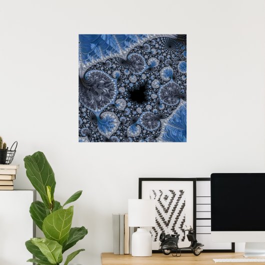 Abstract zwart blauwe fractal poster (Thuiskantoor)