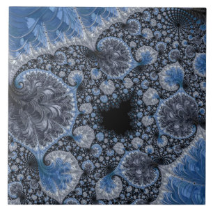Abstract Zwart Blauwe Fractal Tegeltje