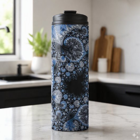 Abstract Zwart Blauwe Fractal Thermosbeker