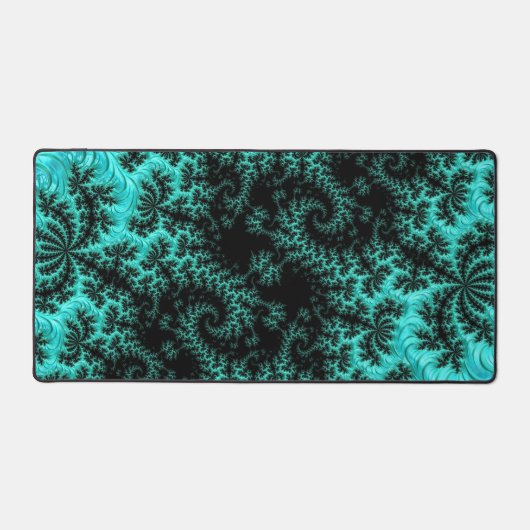 Abstract zwart Blauwgroen symmetrisch fractal Bureaumat (Voorkant)