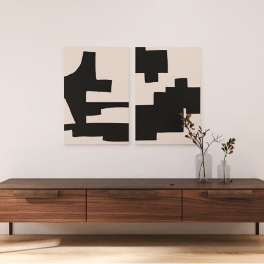 Abstract Zwart en Beige Bold Shapes Canvas Print