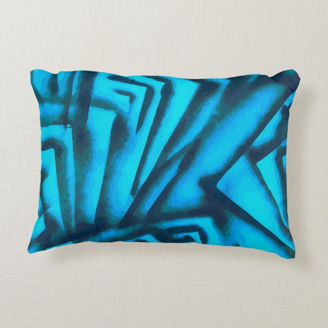 Abstract zwart en blauw accent kussen (Achterkant)
