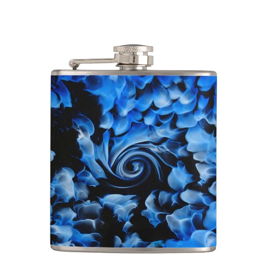 Abstract zwart en blauw glas heupfles (Voorkant)