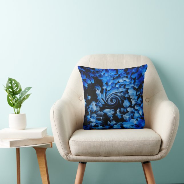 Abstract zwart en blauw kussen (Stoel)