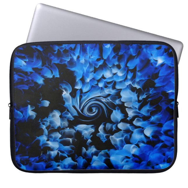 Abstract zwart en blauw laptop sleeve (Voorkant)