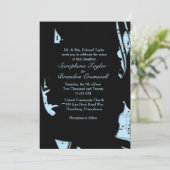 Abstract zwart en blauw muziek trouwkaart kaart (Staand voorkant)