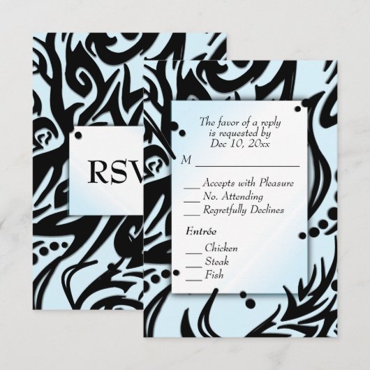 Abstract Zwart en Blauw Tribal met Menu RSVP (Voorkant / Achterkant)