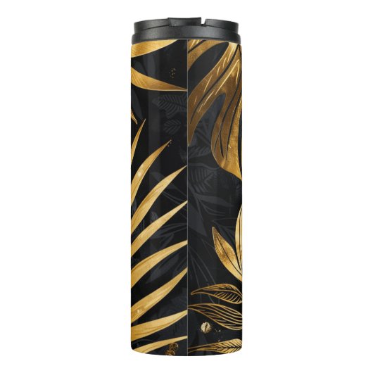 Abstract Zwart en Goud Botanisch Thermosbeker (Achterkant)