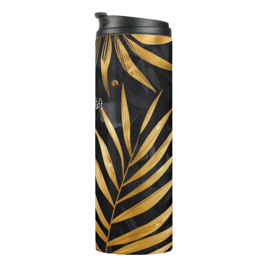 Abstract Zwart en Goud Botanisch Thermosbeker (Geroteerd rechts)