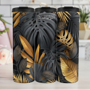 Abstract Zwart en Goud Botanisch Thermosbeker