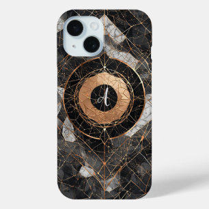 Abstract zwart en goud decoratief geometrisch iPhone 15 case