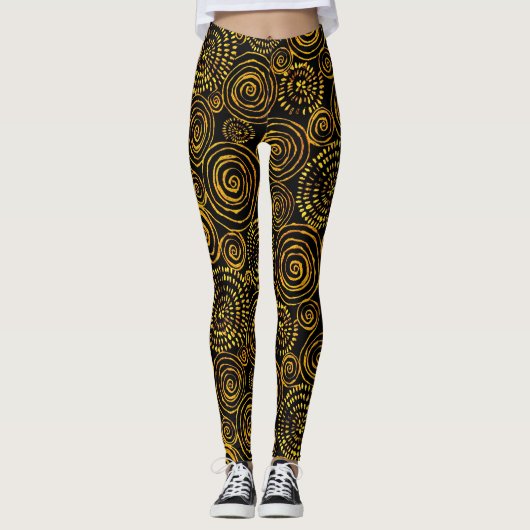 Abstract zwart en goud geometrisch patroon leggings (Voorkant)