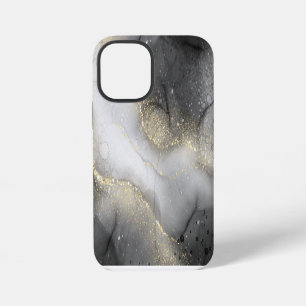 Abstract zwart en goud marmer iPhone 12 mini hoesje