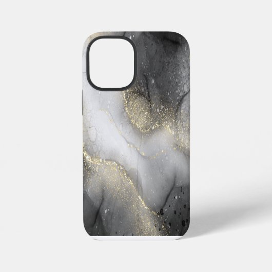 Abstract zwart en goud marmer iPhone hoesje (Achterkant)