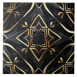 Abstract zwart en goud - Modern Geometric Art Tegeltje