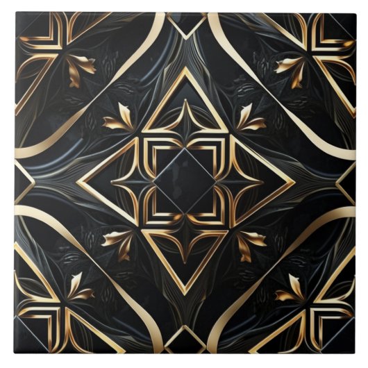 Abstract zwart en goud - Modern Geometric Art Tegeltje (Voorkant)