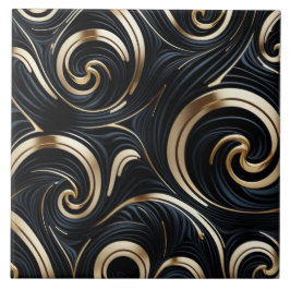 Abstract zwart en goud - Organic Curves Tegeltje
