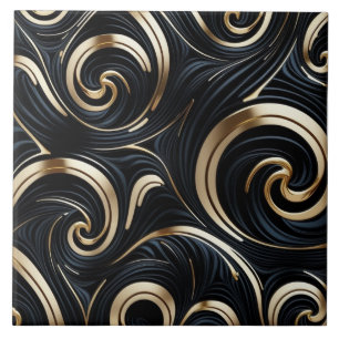 Abstract zwart en goud - Organic Curves Tegeltje