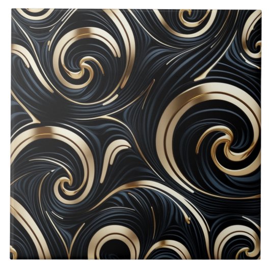 Abstract zwart en goud - Organic Curves Tegeltje (Voorkant)