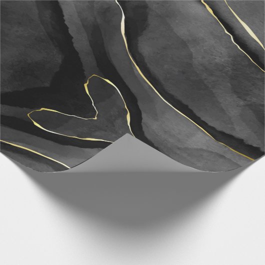 Abstract Zwart en Gouden Agaat Marmeren Swirl Cadeaupapier (Hoek)
