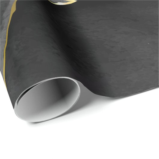Abstract Zwart en Gouden Agaat Marmeren Swirl Cadeaupapier (Rol Hoek)
