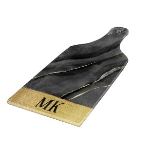 Abstract Zwart en Gouden Agaat Marmeren Swirl Snijplank