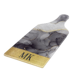 Abstract Zwart en Gouden Agaat Marmeren Swirl Snijplank