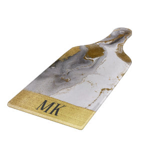 Abstract Zwart en Gouden Agaat Marmeren Swirl Snijplank