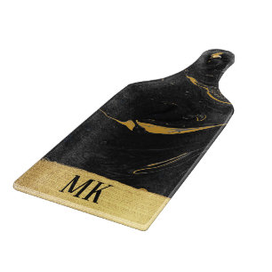 Abstract Zwart en Gouden Agaat Marmeren Swirl Snijplank