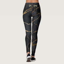 Abstract zwart en gouden marmerprint leggings
