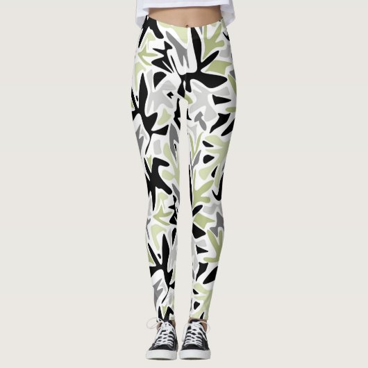 Abstract, zwart en groen, jeugd, modern, creatief leggings (Voorkant)