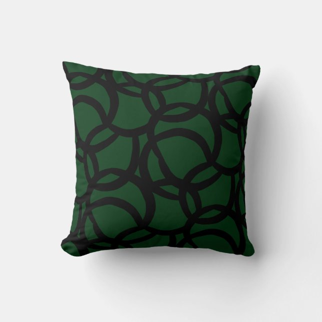Abstract zwart en groen lijnpatroon kussen (Voorkant)