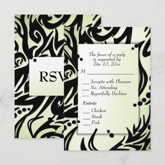Abstract Zwart en Groen Tribal met Menu RSVP (Voorkant / Achterkant)