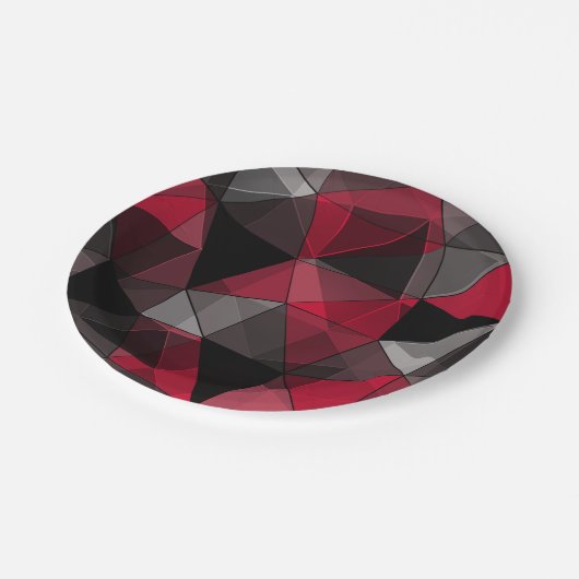 Abstract, zwart en rood, driehoek, geometrisch, zw papieren bordje (Gekanteld)